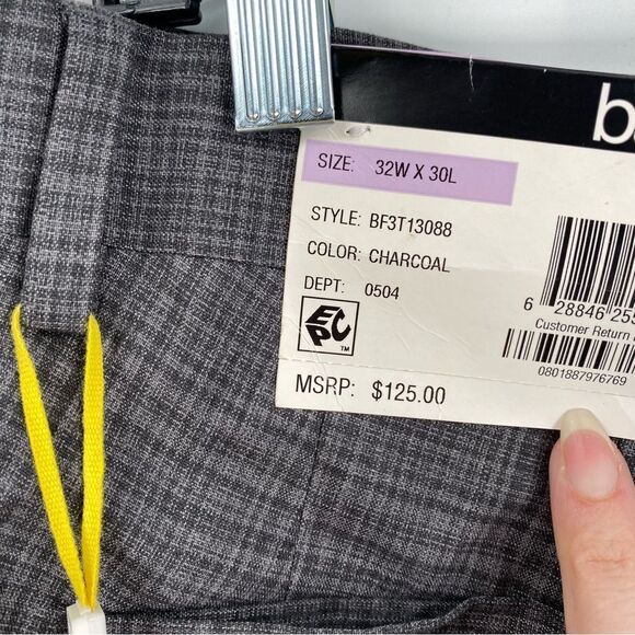 Bar 3 Tech Men’s Slim Fit Small Plaid Pattern Charcoal Dress Pants 32W 30L - Picture 5 of 5